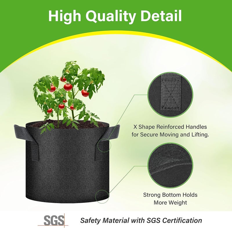 HealSmart 6-Pack 3 Gallon Nonwoven Grow Bags, Aeration Fabric Pots with Handles, Suitable for Garden Fruits, Vegetables and Flowers, Black - Image 4
